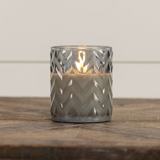 4" Grey Chevron Glass Candle