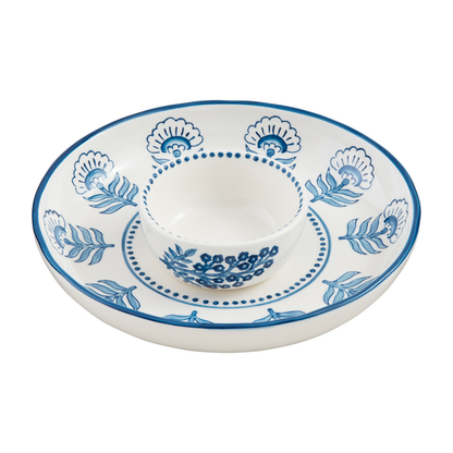 Blue Block Print Chip & Dip Set